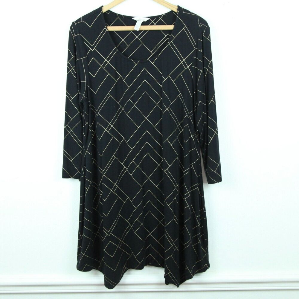 Soma Large Tunic‎ Top Dress Black Knit Cozy Relaxed Lounge Asymmetric Artsy